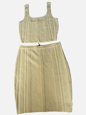 Guess Ribbed Knit Beige Two-Piece Set With Crop Top & High-Waisted Skirt Size S